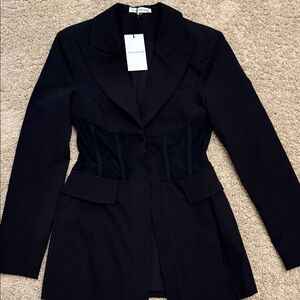 YG Collection Black Corset-Detail Blazer Jacket